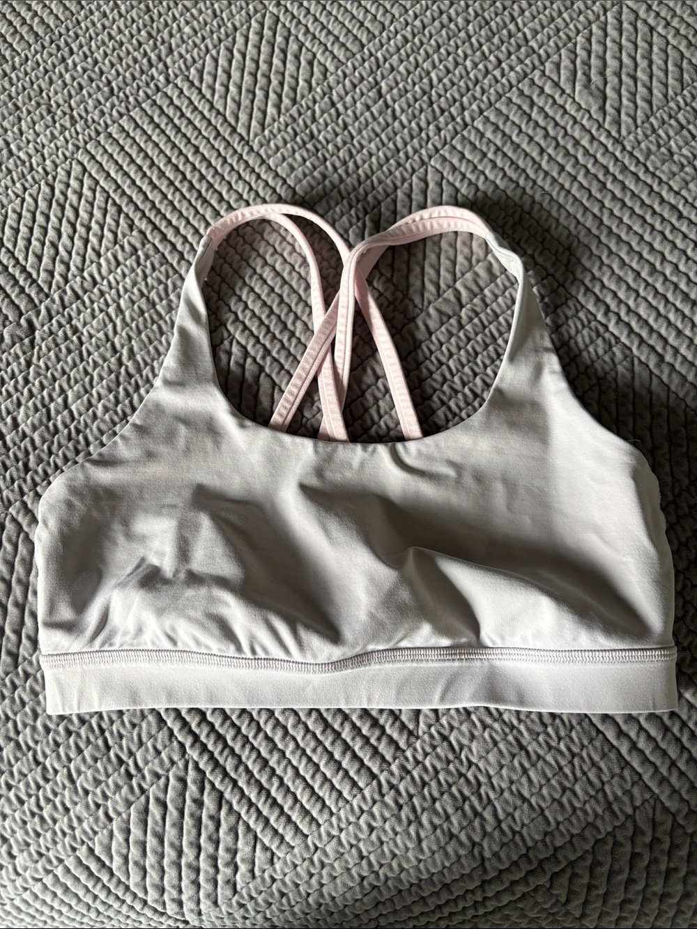 Lululemon Energy 
Grey and Light Pink Strappy Sports Bra